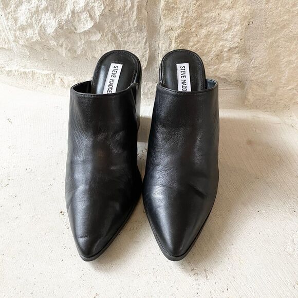 STEVE MADDEN Savina Western Black Leather Pointed Toe Mules‎ MSRP $100 Size 10M - Picture 2 of 7
